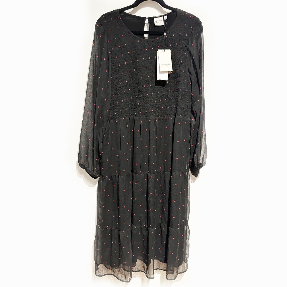 NWT Junarose Vero Moda Midi Dress Size 18 Black with Red Polkadots
